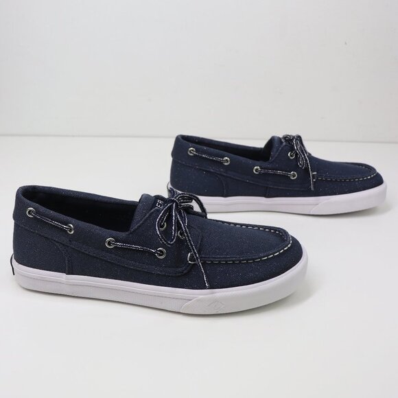 NWT Sperry Kids‎ Bahama Boat Shoe Slip On Loafer Metallic Glitter Navy Shimmer - Picture 6 of 8
